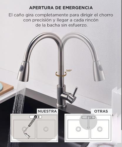 Grifería de Cocina Extraíble Monocomando de Acero Inoxidable - 3