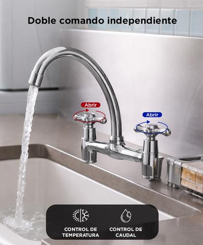 Grifería Doble Comando Rieti By Gadnic Acabado Cromado Cocina Lavadero - 2