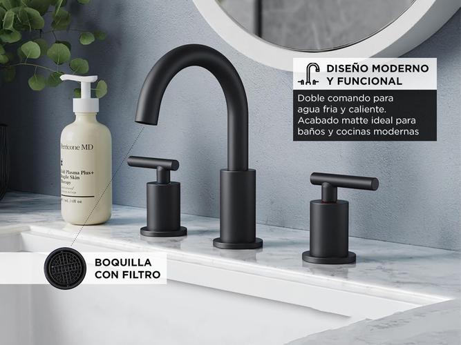 Griferia de Baño y Cocina Rieti Doble Comando Negro Mate  - 2