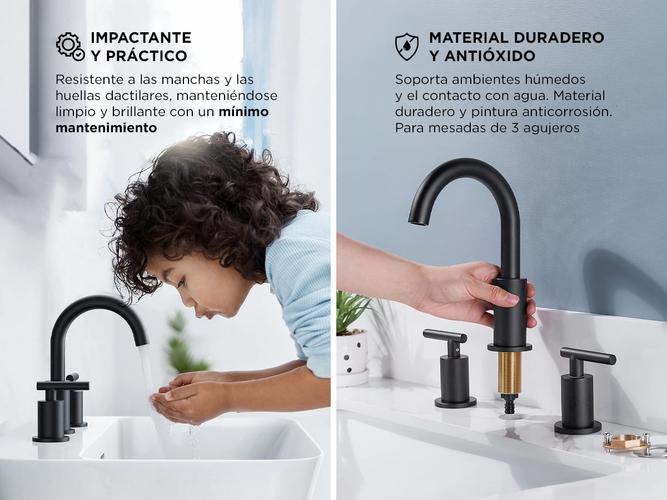 Griferia de Baño y Cocina Rieti Doble Comando Negro Mate  - 3