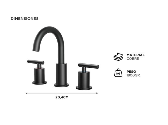 Griferia de Baño y Cocina Rieti Doble Comando Negro Mate  - 4