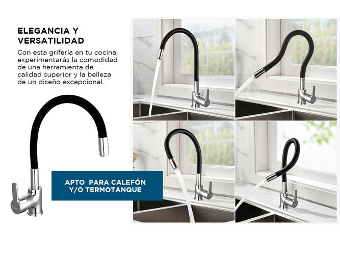 Griferia Piazza Cocina Monocomando Gourmet Emblem Negro Flexible  - 3