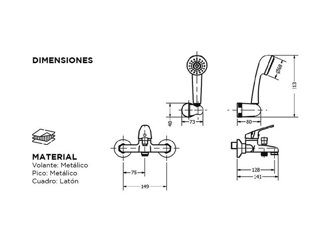 Grifería Piazza Bañera Ducha Domani Monocomando Transferencia Exterior Baño Cromo 10608 - 4