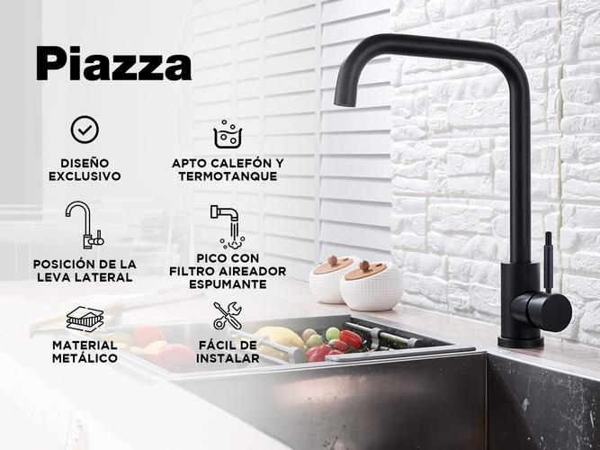 Griferia Grifo de Cocina Piazza Gourmet Monocomando Negro Pico Movil 10303NE - 1