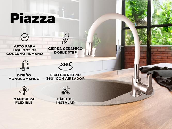 Griferia Piazza Cocina Monocomando Gourmet Emblem Blanco Flexible  - 1