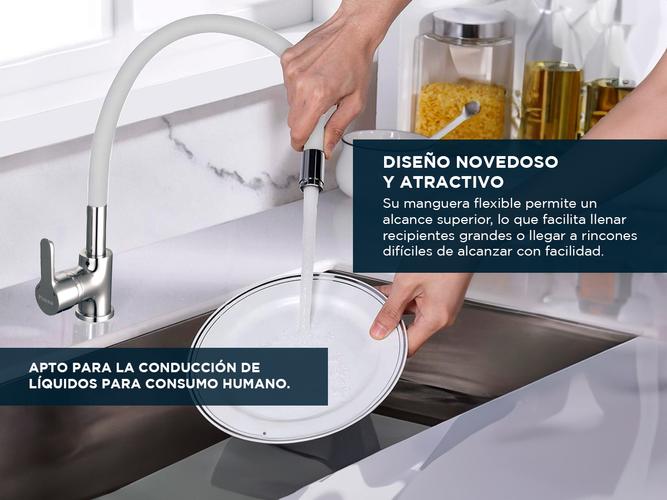 Griferia Piazza Cocina Monocomando Gourmet Emblem Blanco Flexible  - 2