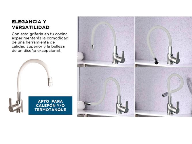Griferia Piazza Cocina Monocomando Gourmet Emblem Blanco Flexible  - 3