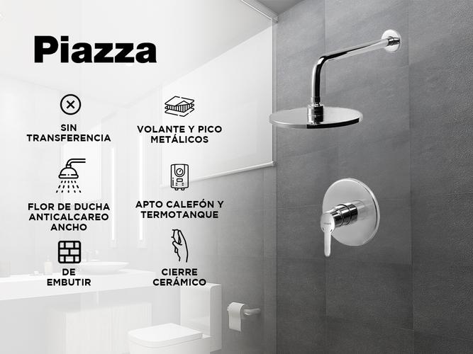 Griferia Ducha Piazza Emblem Flor Monocomando Embutir Ceramico 10007 Cromo - 1
