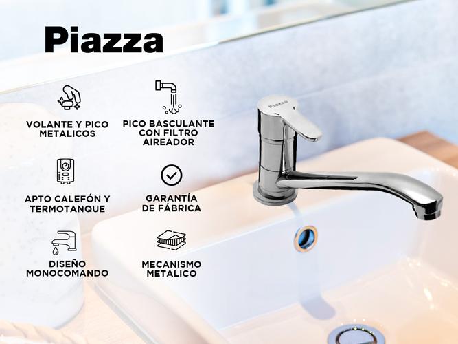Griferia Cocina Piazza Emblem Monocomando Mesada Canilla Metal Ceramico 10012 - 1