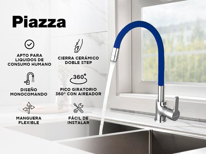 Griferia Piazza Cocina Monocomando Gourmet Emblem Azul Flexible  - 1