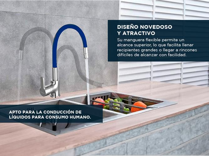 Griferia Piazza Cocina Monocomando Gourmet Emblem Azul Flexible  - 2