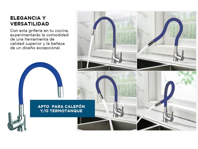 Griferia Piazza Cocina Monocomando Gourmet Emblem Azul Flexible  - 3