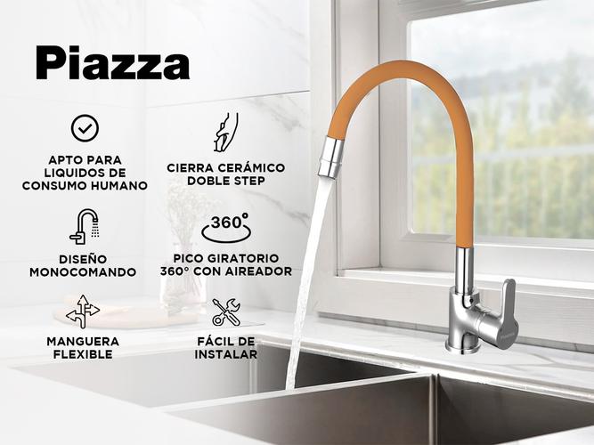 Griferia Piazza Cocina Monocomando Gourmet Emblem Naranja Flexible  - 1