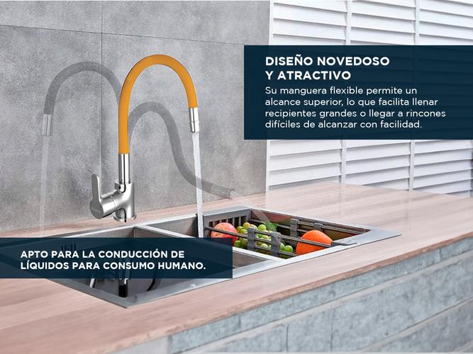 Griferia Piazza Cocina Monocomando Gourmet Emblem Naranja Flexible  - 2