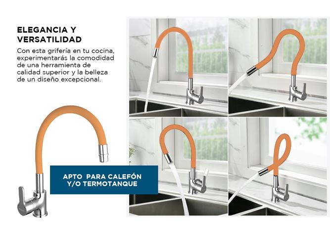 Griferia Piazza Cocina Monocomando Gourmet Emblem Naranja Flexible  - 3