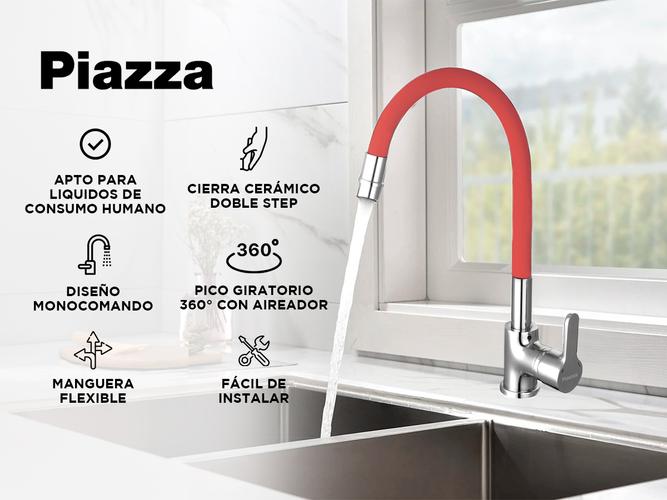 Griferia Piazza Cocina Monocomando Gourmet Emblem Rojo Flexible  - 1