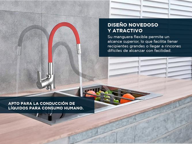 Griferia Piazza Cocina Monocomando Gourmet Emblem Rojo Flexible  - 2