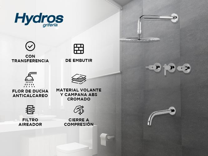 Griferia Hydros Zen Lever Ducha Embutir Transferencia Ceramico Cromo Baño 705111 - 1