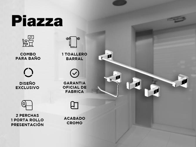 Juego Set Accesorios Piazza Baño kit de 4 Piezas Toallero Cube Cromo 73028 - 1