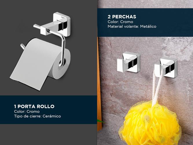 Juego Set Accesorios Piazza Baño kit de 4 Piezas Toallero Cube Cromo 73028 - 3