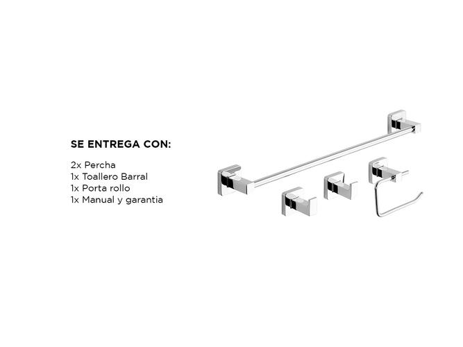 Juego Set Accesorios Piazza Baño kit de 4 Piezas Toallero Cube Cromo 73028 - 5