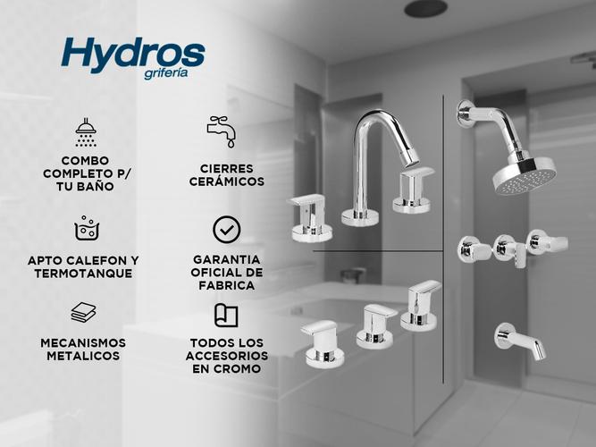 Combo Griferia Baño Hydros Viva Nova Set Kit Lavatorio Bidet Ducha Cierre Cerámico Cromo - 1