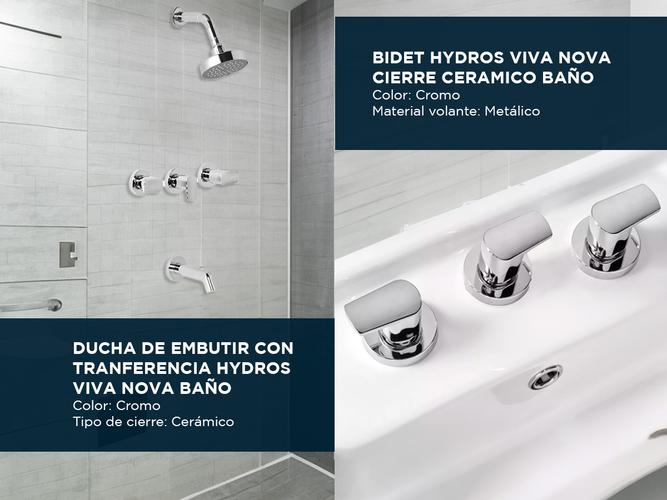 Combo Griferia Baño Hydros Viva Nova Set Kit Lavatorio Bidet Ducha Cierre Cerámico Cromo - 3