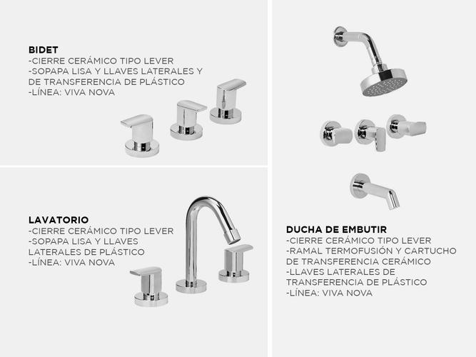 Combo Griferia Baño Hydros Viva Nova Set Kit Lavatorio Bidet Ducha Cierre Cerámico Cromo - 4