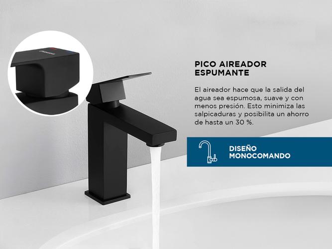 Griferia Piazza Lavatorio Mesada Monocomando Baño Arq Negro - 3