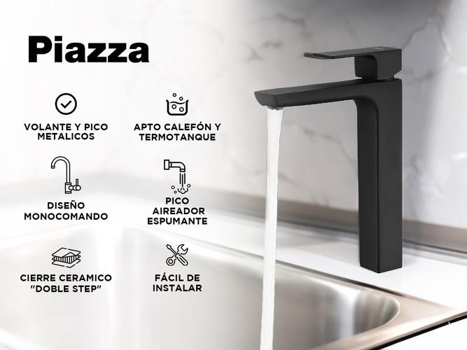 Griferia Piazza Lavatorio Mesada Alto Monocomando Baño Alto Arq Negro Outlet - 1