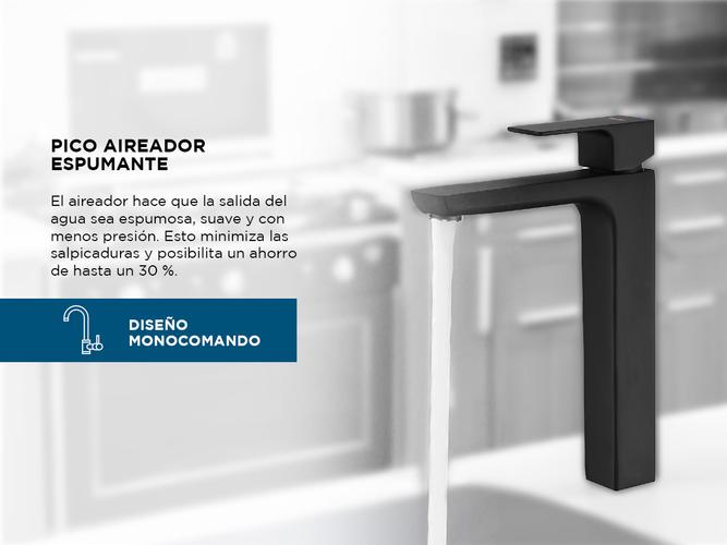 Griferia Piazza Lavatorio Mesada Alto Monocomando Baño Alto Arq Negro Outlet - 3