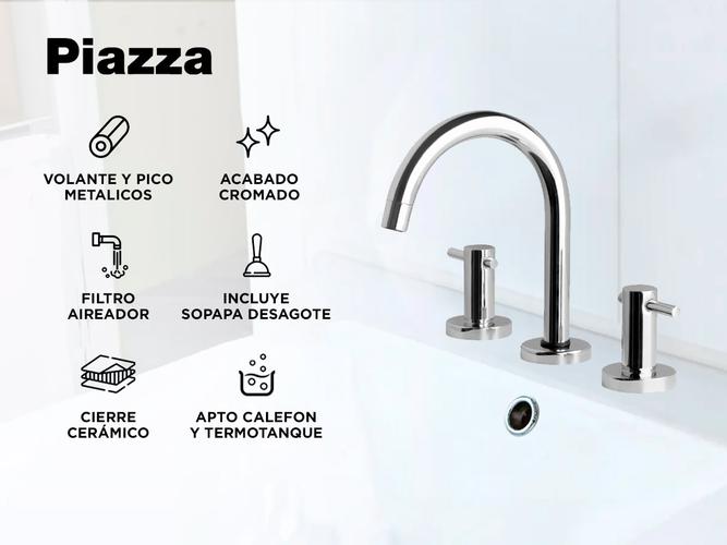 Griferia Piazza Vectra Lavatorio Mesada Cierre Cerámico Baño 22701 - 1