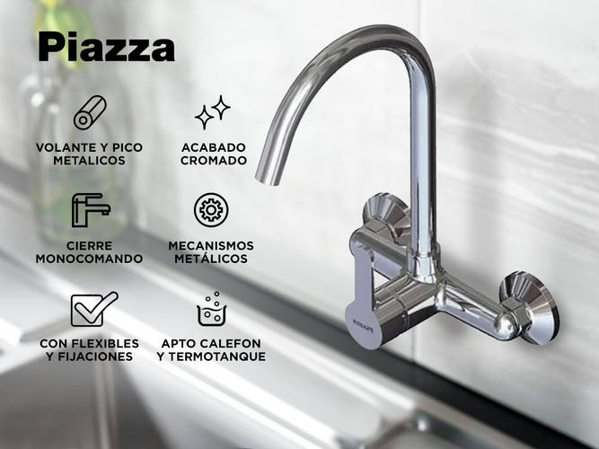 Griferia Cocina Piazza Emblem Monocomando Pared Canilla 10013 - 1