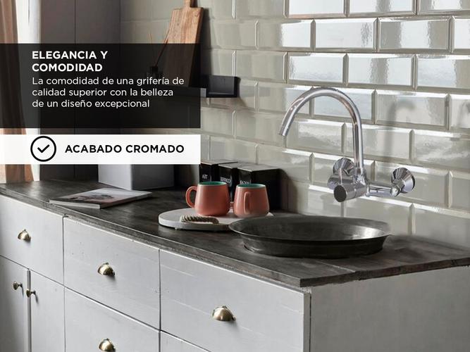 Griferia Cocina Piazza Emblem Monocomando Pared Canilla 10013 - 3