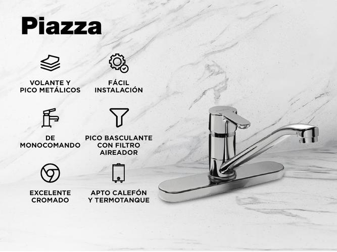 Griferia Cocina Piazza Emblem Monocomando Base Cromado 10015 - 1