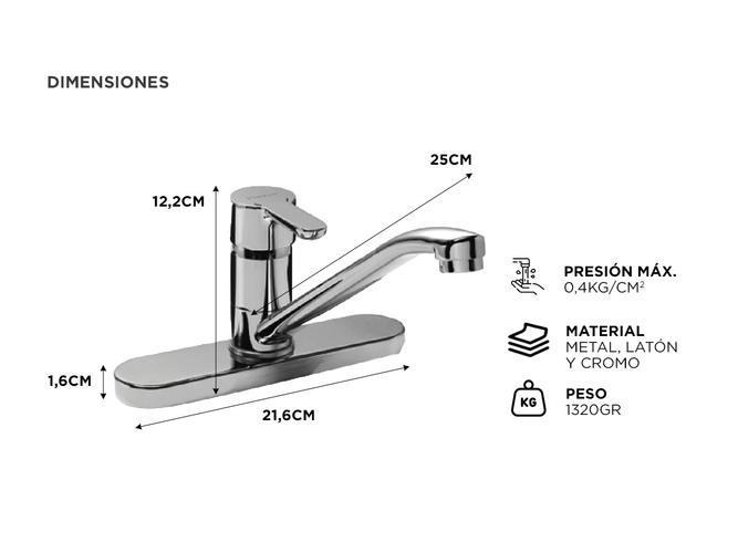 Griferia Cocina Piazza Emblem Monocomando Base Cromado 10015 - 4