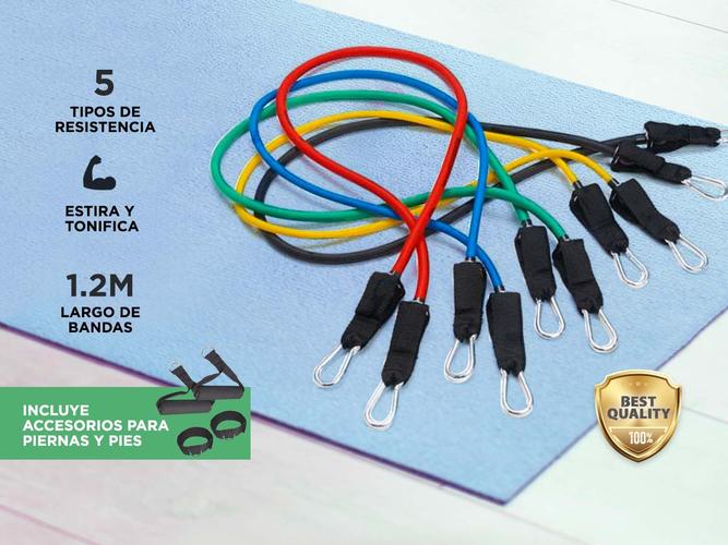 Bandas Elásticas Gadnic Kit x5 1.2mts 5 Intensidades + Anclajes y Accesorios - 1