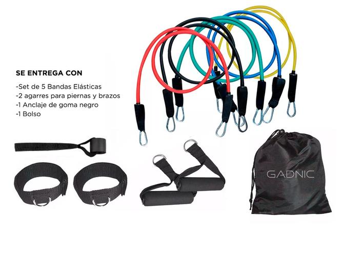 Bandas Elásticas Gadnic Kit x5 1.2mts 5 Intensidades + Anclajes y Accesorios - 6
