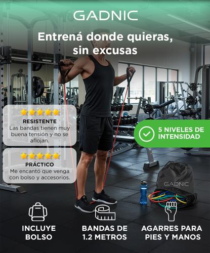 Bandas Elásticas Gadnic Kit x5 1.2mts 5 Intensidades + Anclajes y Accesorios - 1