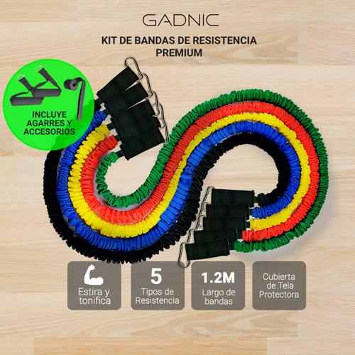 Bandas Elásticas de Resistencia Gadnic Premium Kit x5 + Agarres Soporte y Bolso - 1
