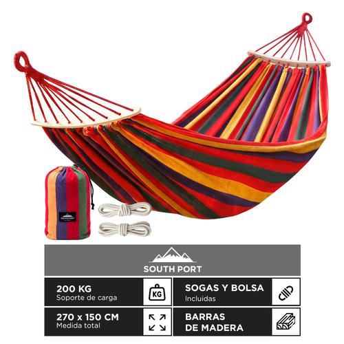 Hamaca Paraguaya South Port By Gadnic 270 X 150 Cm Soporta 200 Kg Lona Poliester Barras De Madera Con Sogas Y Bolsa - 0
