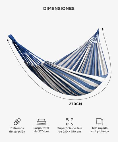 Hamaca Paraguaya South Port Gadnic 200 Kg 270 X 150 Cm Lona Con Fibra De Poliéster Azul Y Blanca Con 2 Sogas Y Bolsa - 5