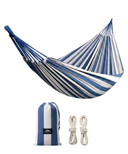 Hamaca Paraguaya South Port Gadnic 200 Kg 270 X 150 Cm Lona Con Fibra De Poliéster Azul Y Blanca Con 2 Sogas Y Bolsa - 6