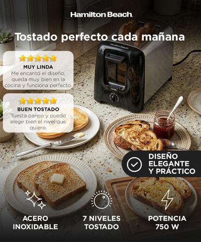Tostadora Hamilton Beach 22614VAR Acero Inoxidable 2 rodajas 750W 7 niveles - 1