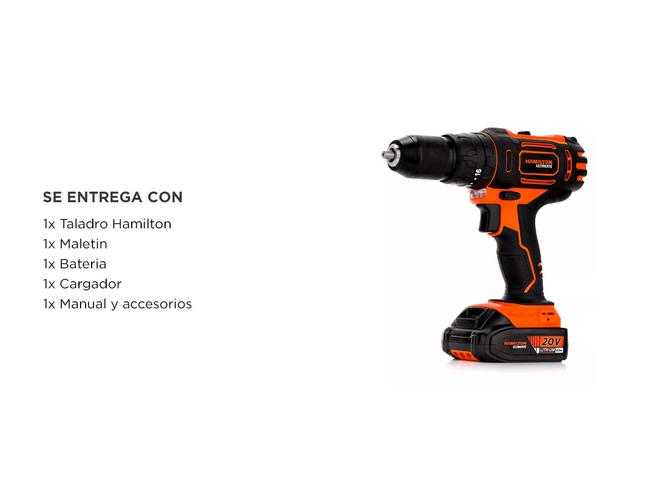 Taladro Percutor Atornillador Hamilton 20v Led 13mm Bateria Maletin - 5