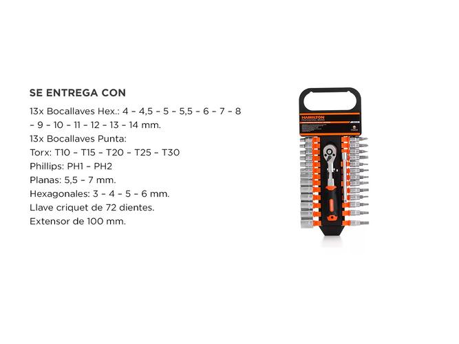 Juego de Bocallaves Set Hamilton 14 28 Piezas Acero Cromado JB30-28  - 4