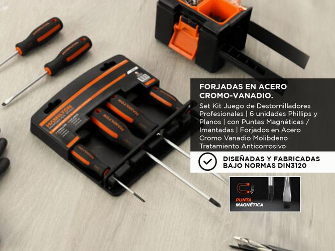 Set Destornilladores Hamilton Philips Planos Acero Ergonomicos Punta Magnetica - 2