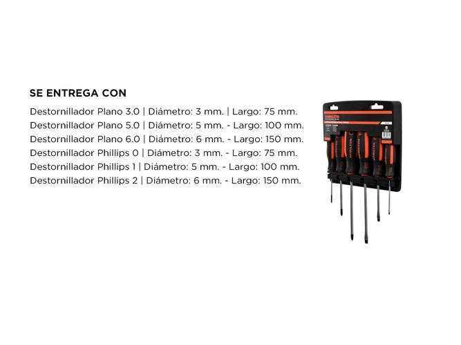 Set Destornilladores Hamilton Philips Planos Acero Ergonomicos Punta Magnetica - 4
