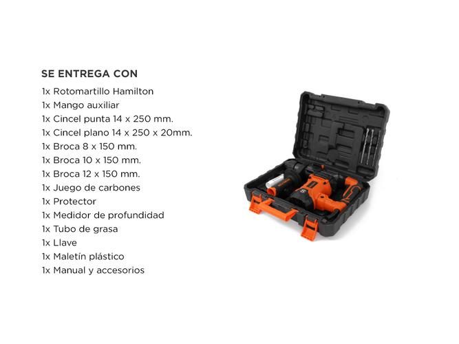 Rotomartillo Hamilton 1500w 75j Sds Plus Accesorios HRM005  - 5