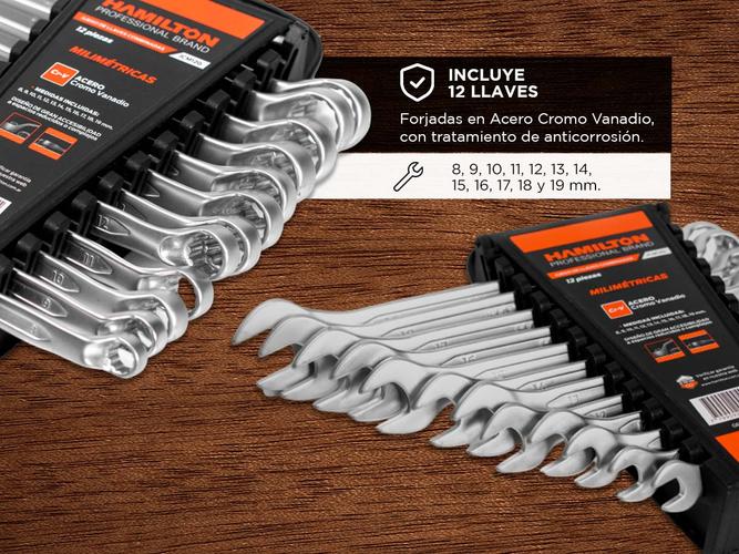 Set Juego Llaves Combinadas Hamilton 8-19mm Acero JCM12G - 3